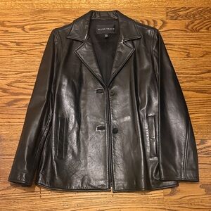 Ellen Tracy Black Leather Two-Button Blazer